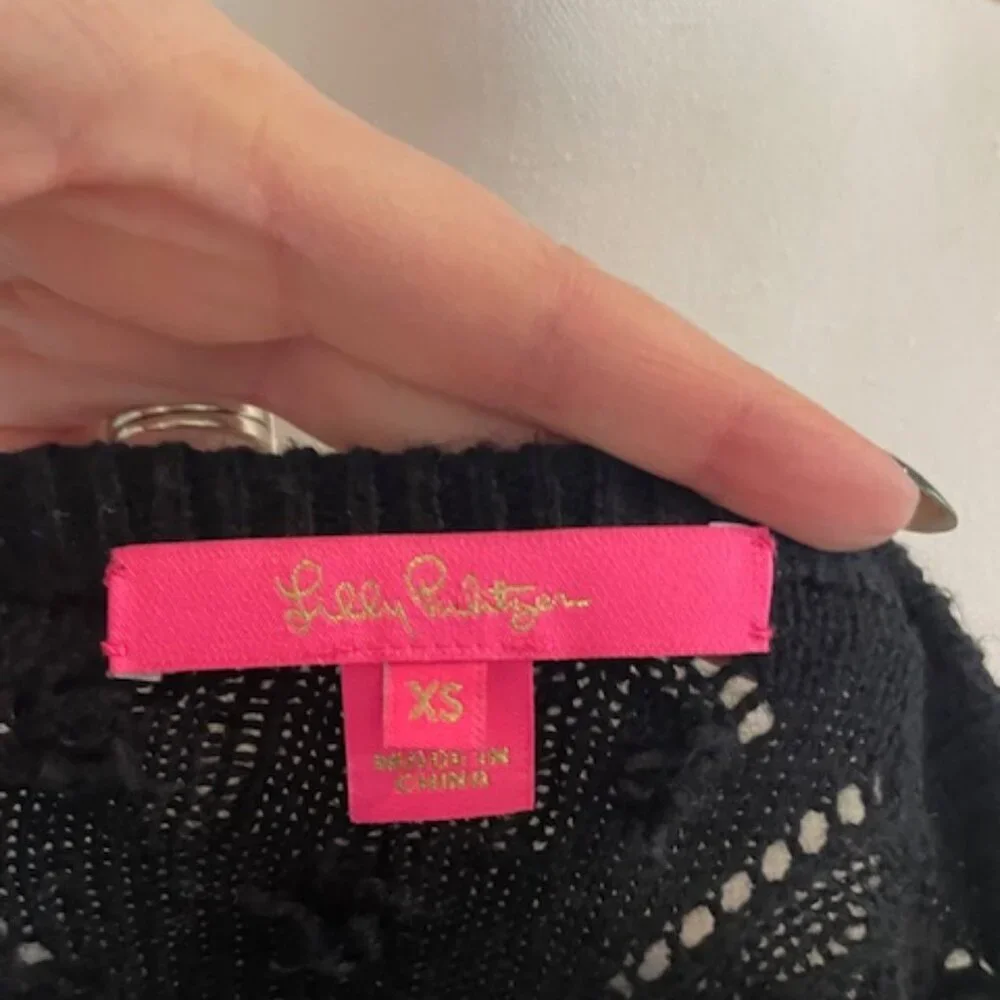 Lilly Pulitzer Black Nueve Bauble Knit Pom Pom Sweater Size XS - Picture 6 of 7